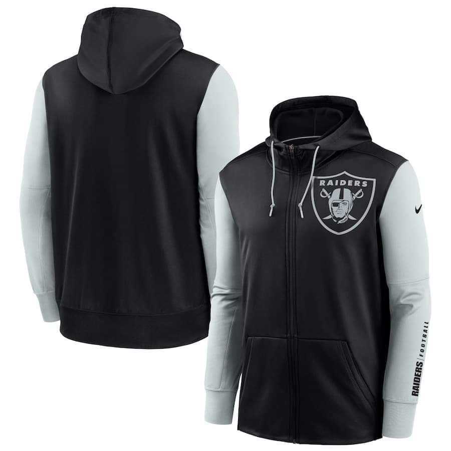 Men's Oakland Raiders Nike Black Silver Fan Gear Mascot Performance Full Zip Hoodie,We sell and wholesale Men's Oakland Raiders Nike Black Silver Fan Gear Mascot Performance Full Zip Hoodie on line form chian!